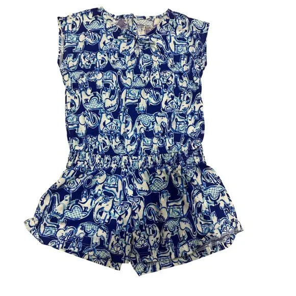 NWOT Lilly Pulitzer Kids One Piece Elephant Blue Romper Size Small - Picture 2 of 5